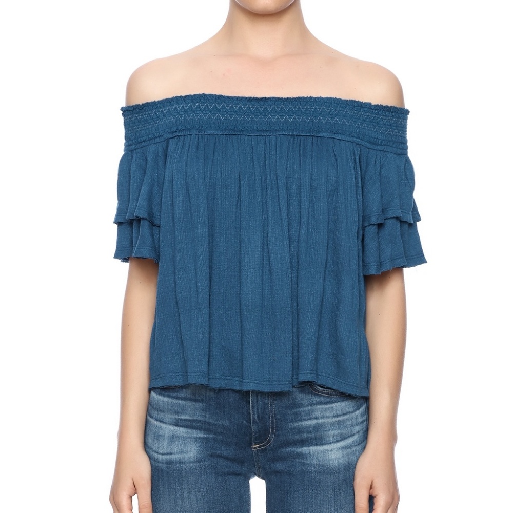 Free people raw hem malibu off shoulder boho top L